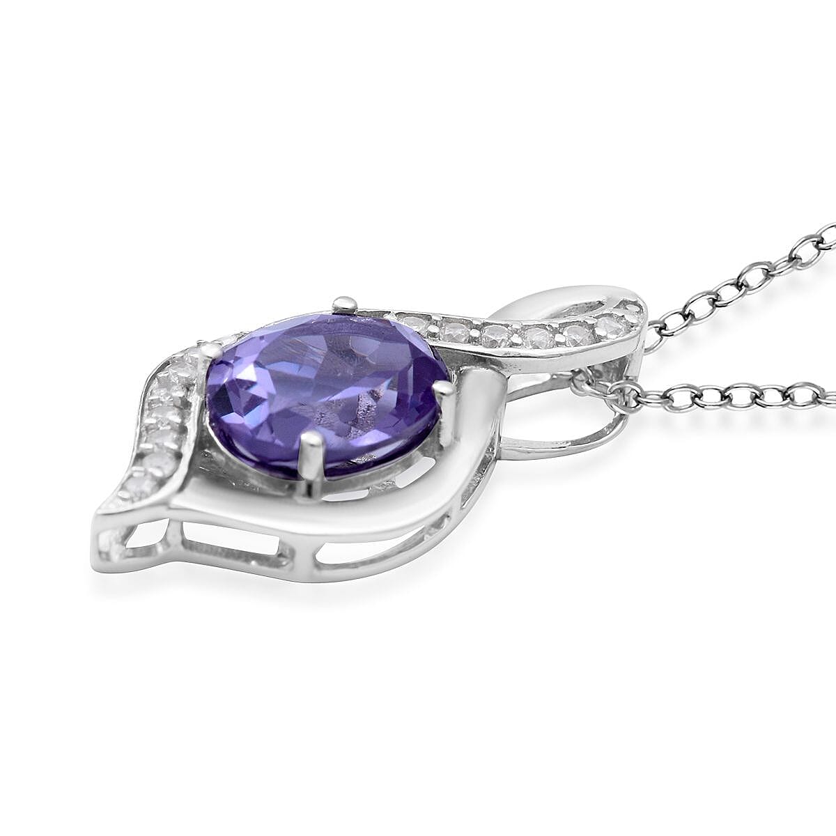 Lab Created Alexandrite, White Zircon Ring Size 8.0 and Pendant Necklace 18 Inches in Platinum Over Sterling Silver 6.10 ctw image number 5