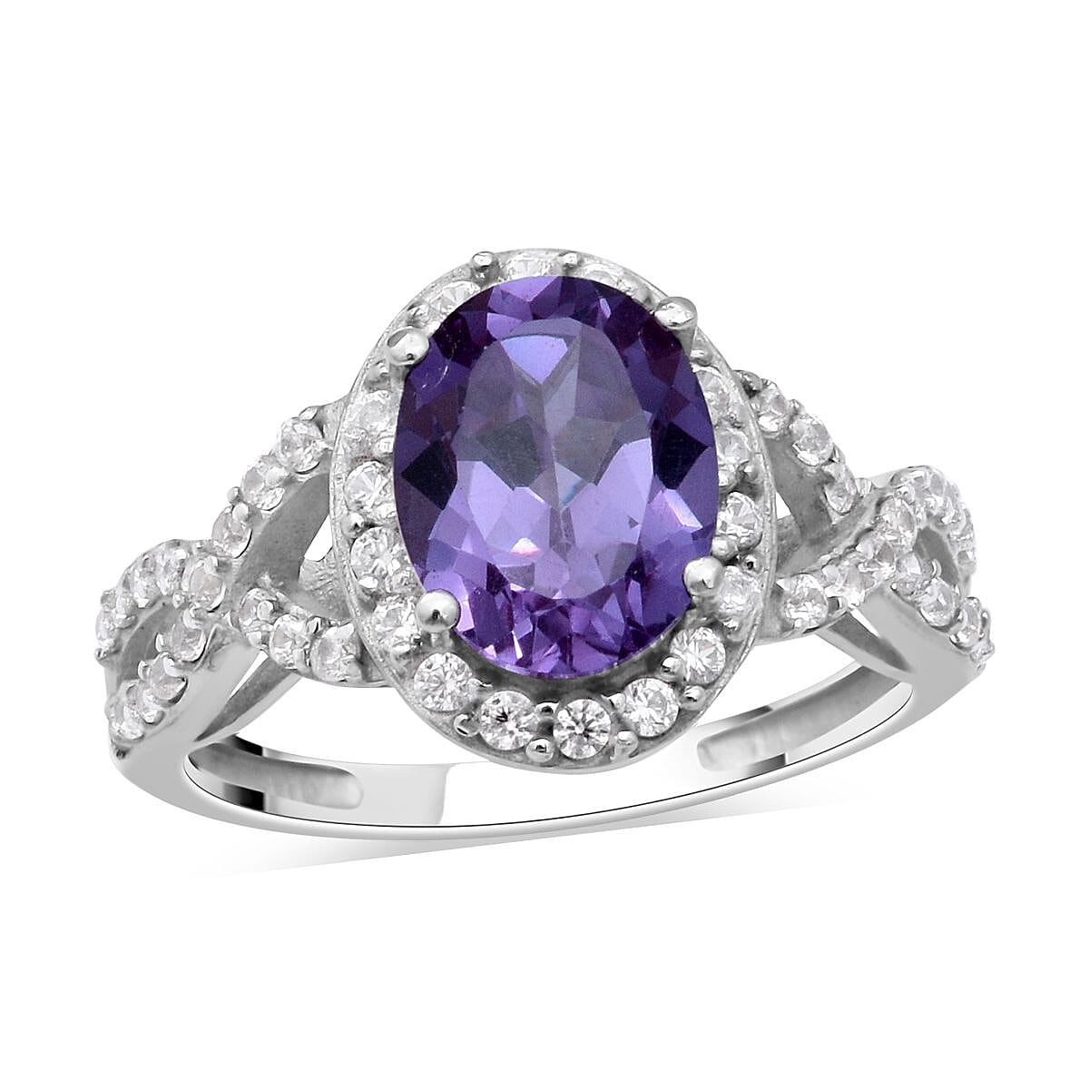 Lab Created Alexandrite, White Zircon Ring Size 10.0 and Pendant Necklace 18 Inches in Platinum Over Sterling Silver 6.10 ctw image number 1