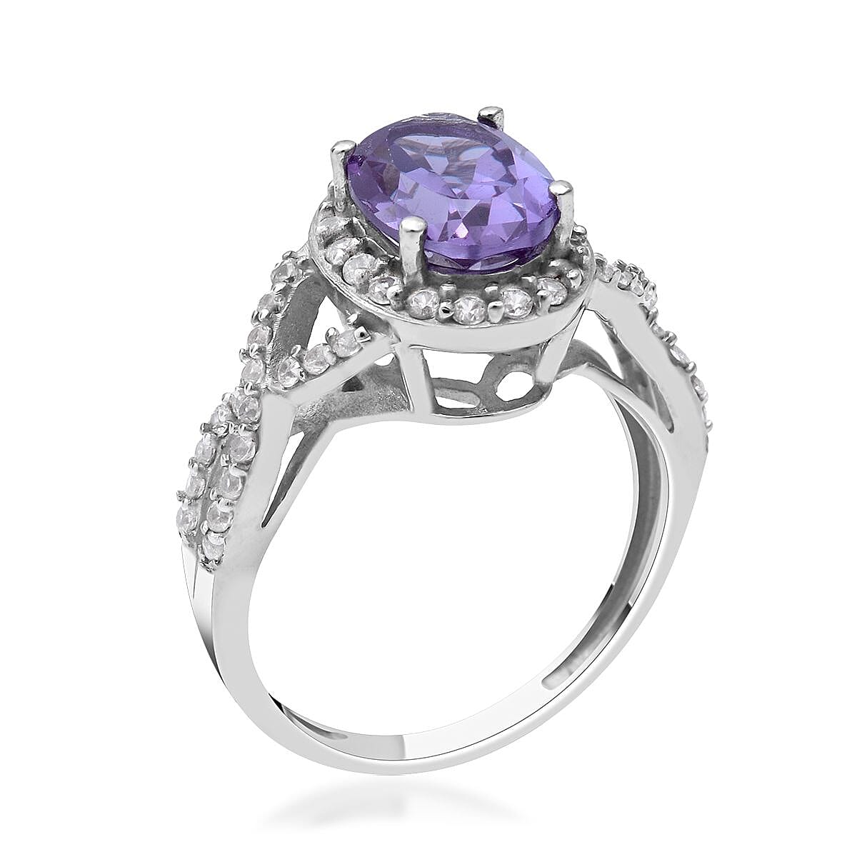 Lab Created Alexandrite, White Zircon Ring Size 10.0 and Pendant Necklace 18 Inches in Platinum Over Sterling Silver 6.10 ctw image number 2