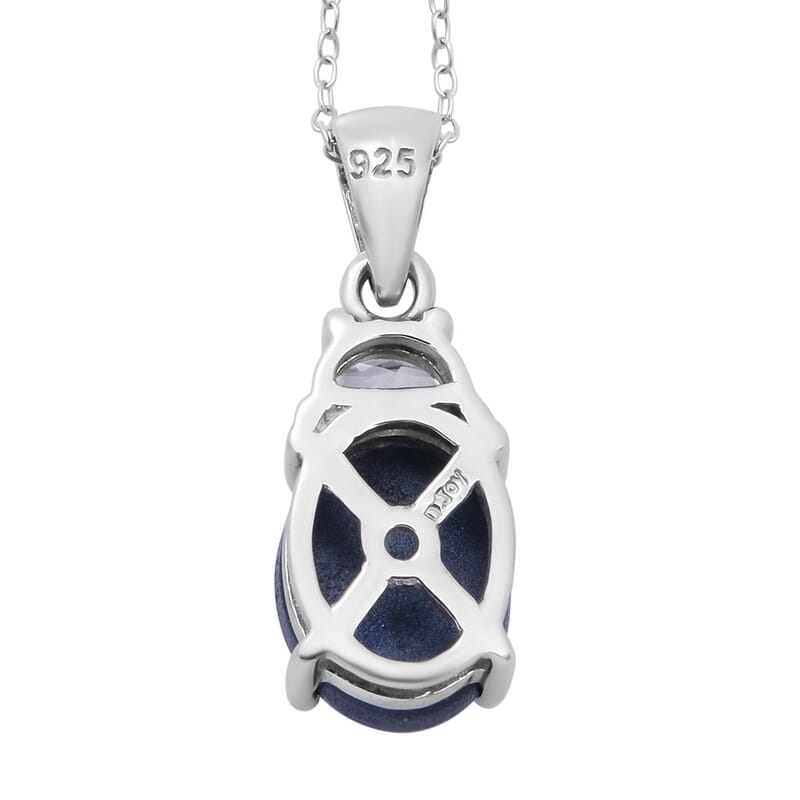 Blue Star Sapphire (DF) and White Zircon Pendant Necklace 18 Inches in Platinum Over Sterling Silver (Size 10.0) 3.65 ctw