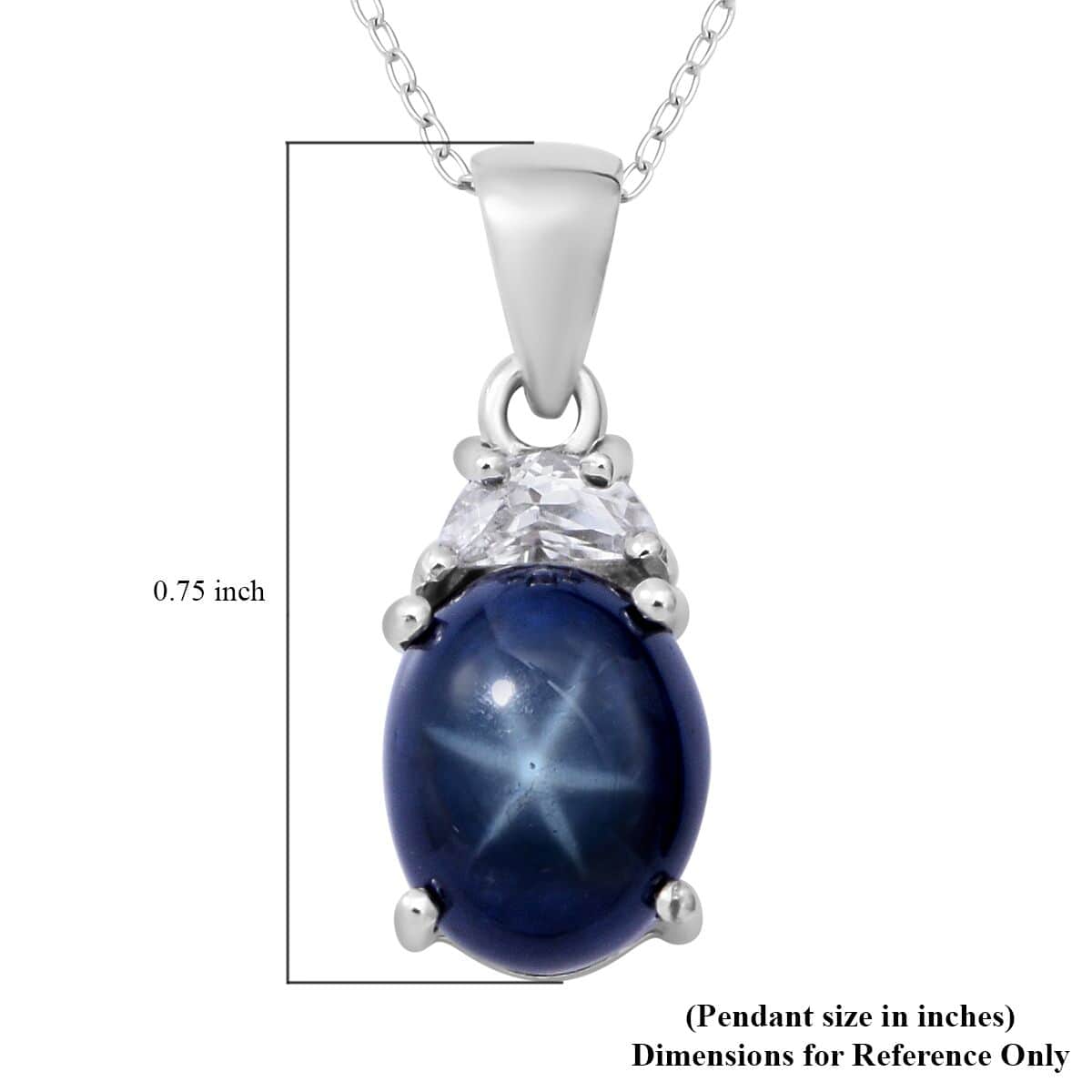 Blue Star Sapphire (DF) and White Zircon Pendant Necklace 18 Inches in Platinum Over Sterling Silver (Size 10.0) 3.65 ctw image number 5
