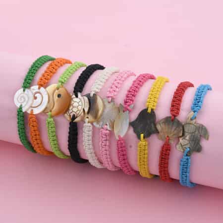 Set of 10 Multi Color Wax Cord Adjustable Friendship Bracelet with Multi Shell Charms , Shop LC