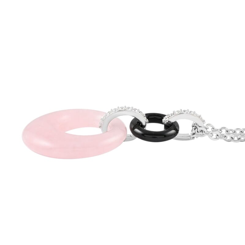 Galilea Rose Quartz and Multi Gemstone Pendant in Rhodium Over Silvertone with Stainless Steel Necklace 18-20 Inches 26.25 ctw