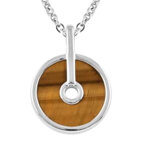 Yellow Tiger's Eye Pendant Necklace (18-20 Inches) in Silvertone & Stainless Steel 11.50 ctw , Tarnish-Free, Waterproof, Sweat Proof Jewelry