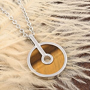 Yellow Tiger's Eye Pendant Necklace (18-20 Inches) in Silvertone & Stainless Steel 11.50 ctw , Tarnish-Free, Waterproof, Sweat Proof Jewelry