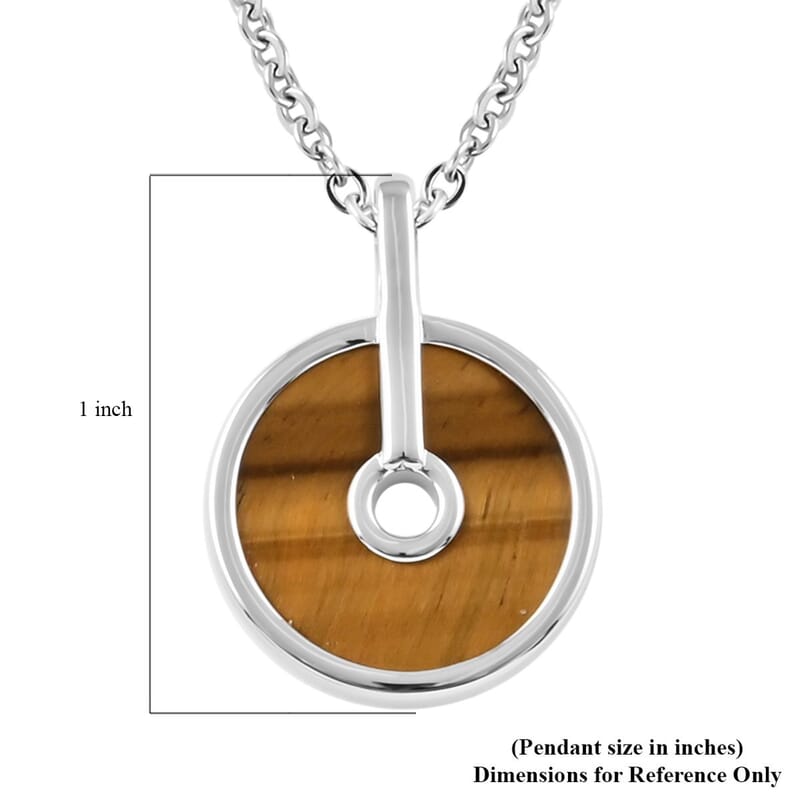 Yellow Tiger's Eye Pendant Necklace (18-20 Inches) in Silvertone & Stainless Steel 11.50 ctw , Tarnish-Free, Waterproof, Sweat Proof Jewelry
