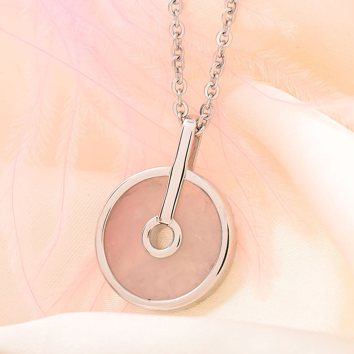 Galilea Rose Quartz Pendant Necklace (18-20 Inches) in Silvertone & Stainless Steel 11.50 ctw , Tarnish-Free, Waterproof, Sweat Proof Jewelry image number 1