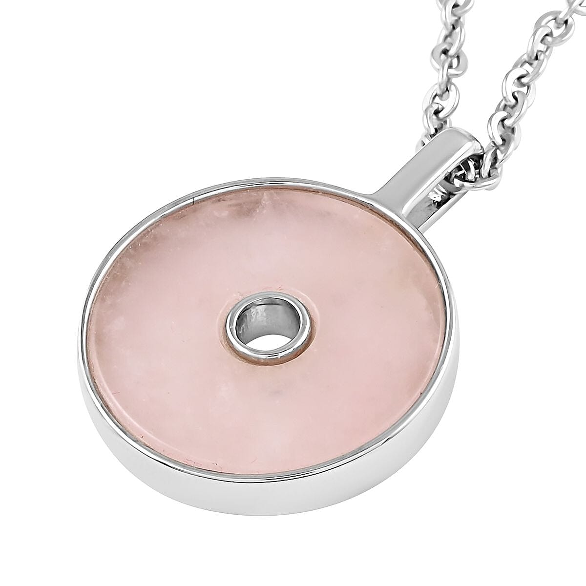 Galilea Rose Quartz Pendant Necklace (18-20 Inches) in Silvertone & Stainless Steel 11.50 ctw , Tarnish-Free, Waterproof, Sweat Proof Jewelry image number 4