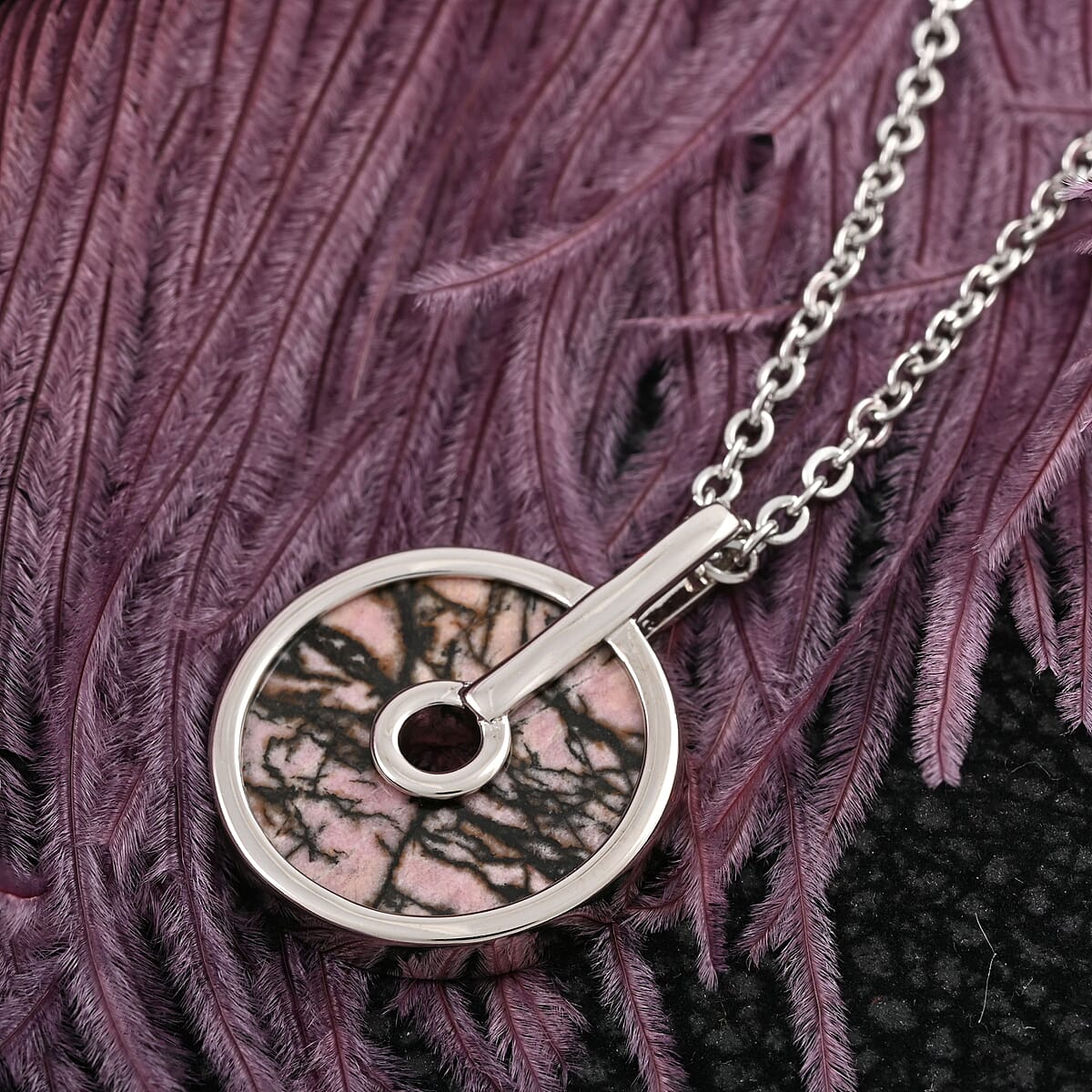 Rhodonite Pendant Necklace (18-20 Inches) in Silvertone & Stainless Steel 12.30 ctw , Tarnish-Free, Waterproof, Sweat Proof Jewelry image number 1