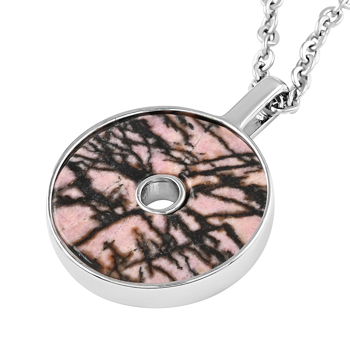 Rhodonite Pendant Necklace (18-20 Inches) in Silvertone & Stainless Steel 12.30 ctw , Tarnish-Free, Waterproof, Sweat Proof Jewelry image number 4