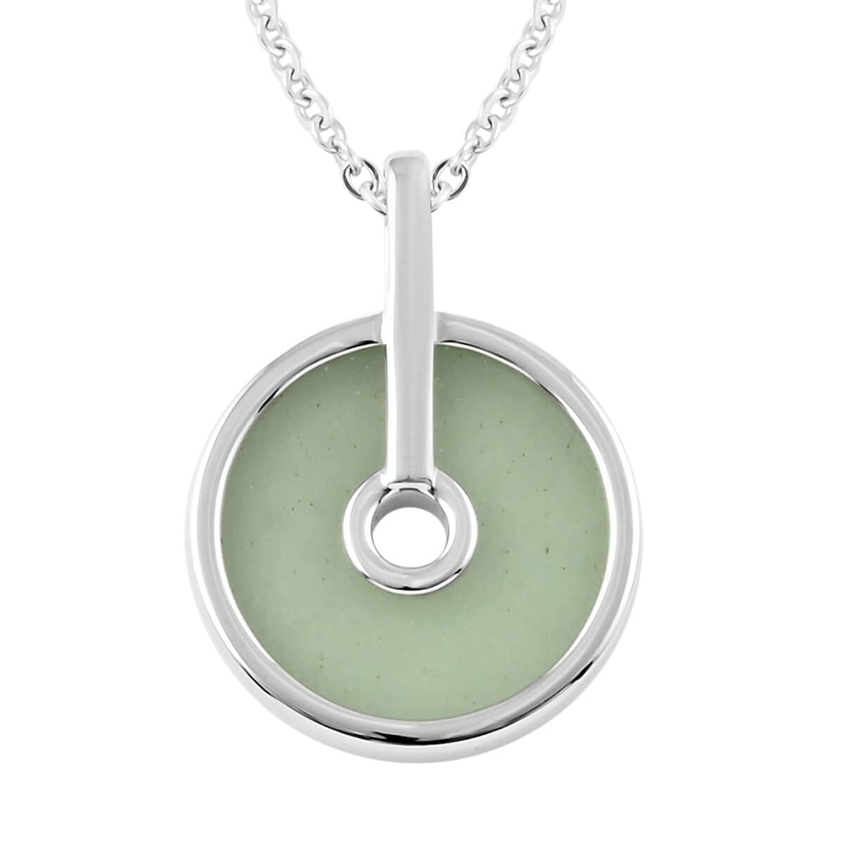 Green Aventurine Pendant Necklace (18-20 Inches) in Silvertone & Stainless Steel 12.00 ctw , Tarnish-Free, Waterproof, Sweat Proof Jewelry image number 0