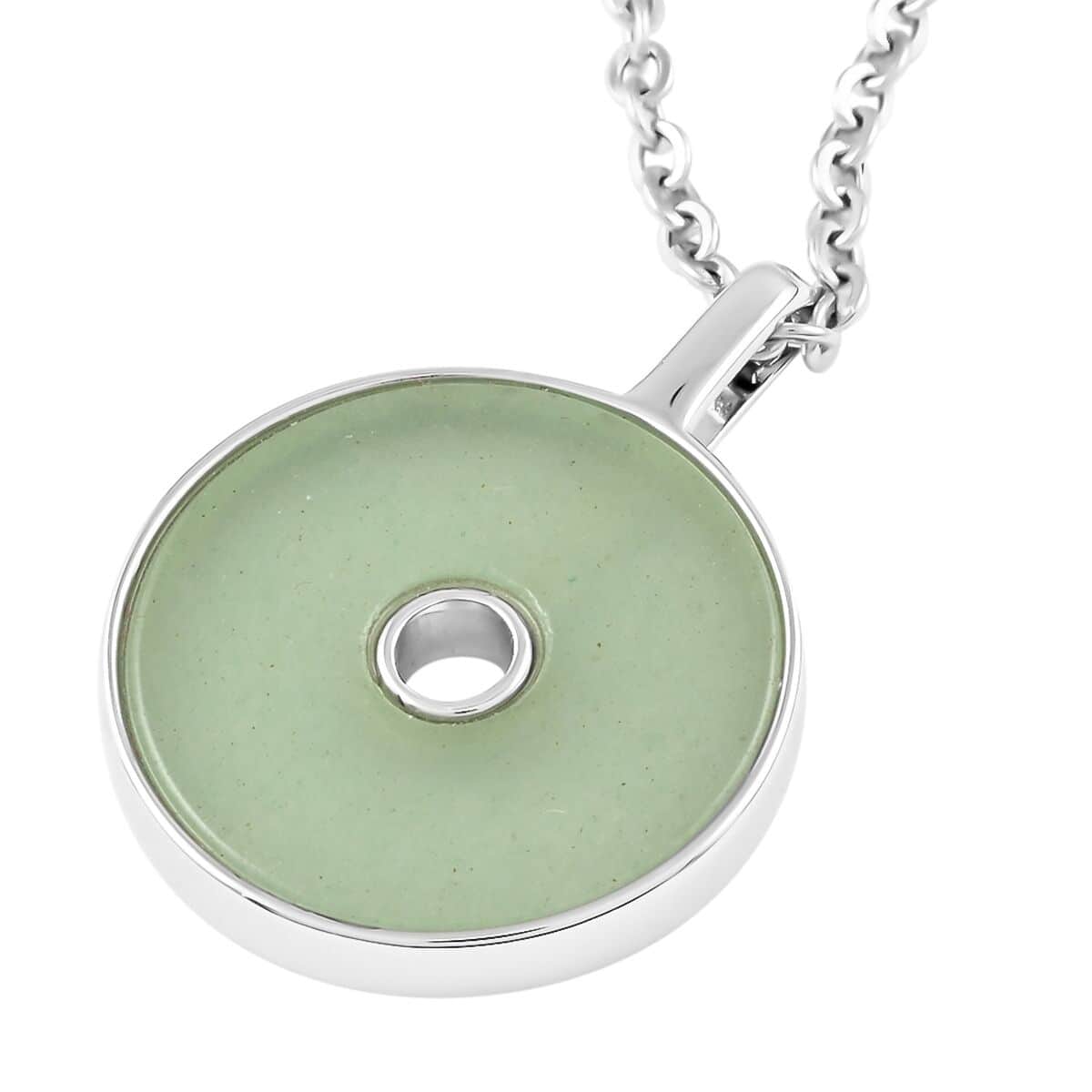 Green Aventurine Pendant Necklace (18-20 Inches) in Silvertone & Stainless Steel 12.00 ctw , Tarnish-Free, Waterproof, Sweat Proof Jewelry image number 4