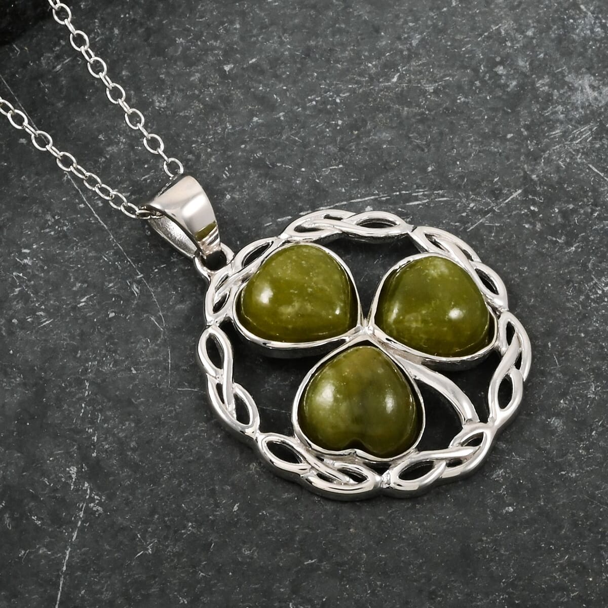 Connemara Marble Pendant Necklace 18 Inches in Platinum Over Sterling Silver 3.25 ctw image number 1