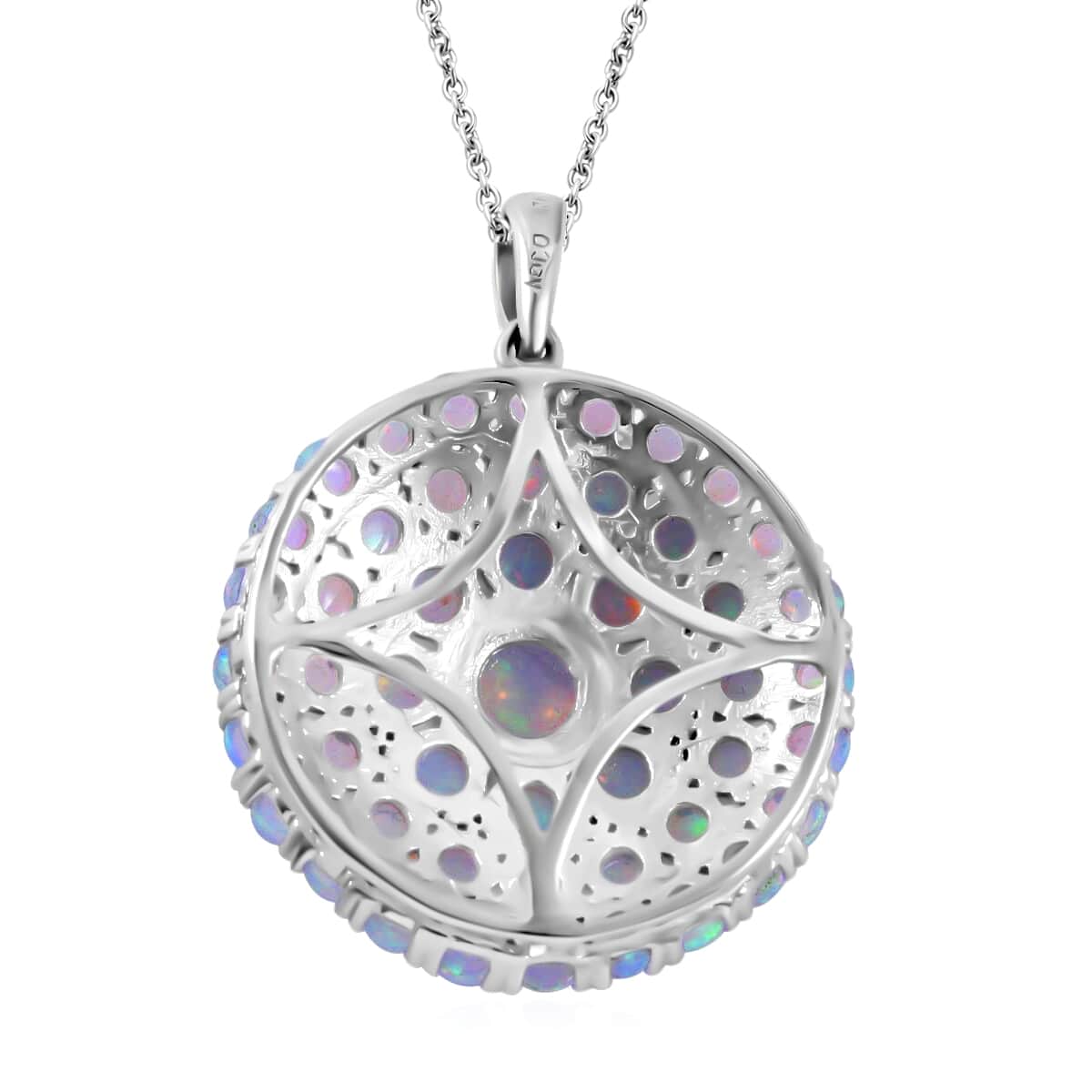 Premium Ethiopian Welo Opal 6.60 ctw Pendant Necklace, Opal Cocktail Cluster Pendant Necklace, 18 Inch Necklace in Platinum Over Sterling Silver image number 3