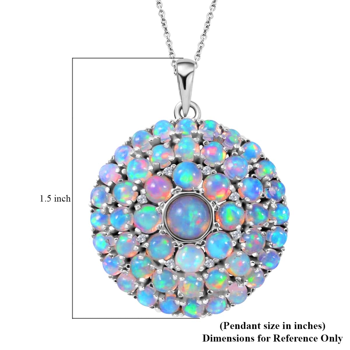 Premium Ethiopian Welo Opal 6.60 ctw Pendant Necklace, Opal Cocktail Cluster Pendant Necklace, 18 Inch Necklace in Platinum Over Sterling Silver image number 5
