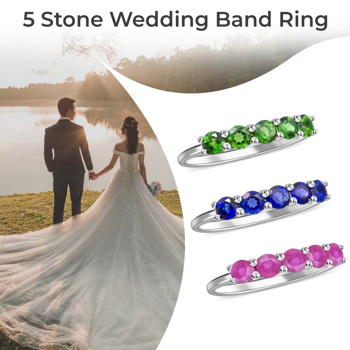 Doorbuster Madagascar Blue Sapphire (DF), Natural Chrome Diopside, Niassa Ruby Set of 3 Ring in Platinum Over Sterling Silver 3.75 ctw image number 3