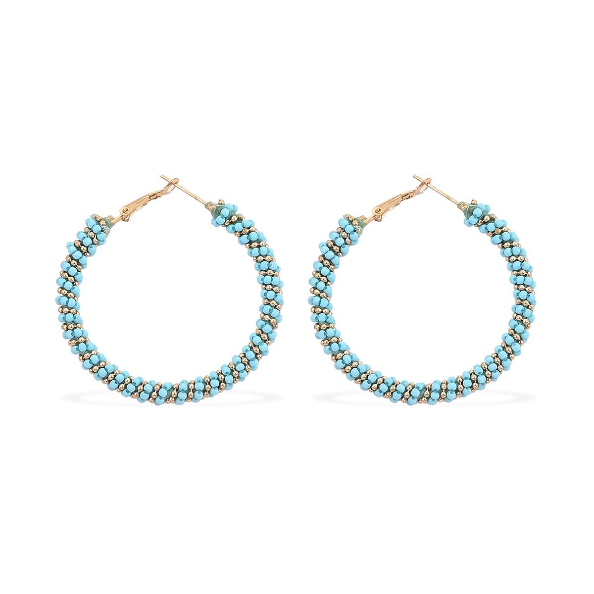Set of 3 Black, Blue and Red Seed Beaded Hoop Earrings in Rosetone