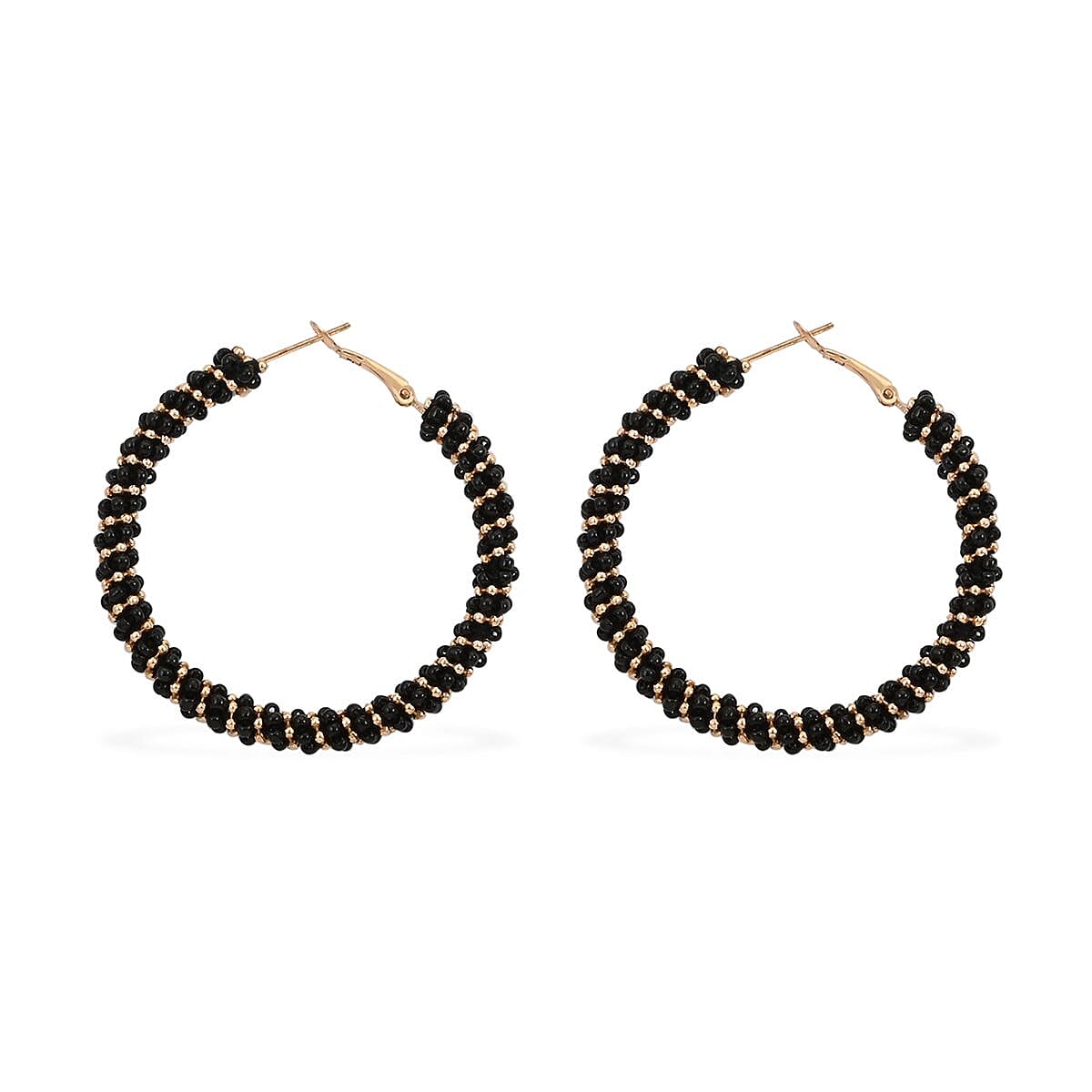 Set of 3 Black, Blue and Red Seed Beaded Hoop Earrings in Rosetone