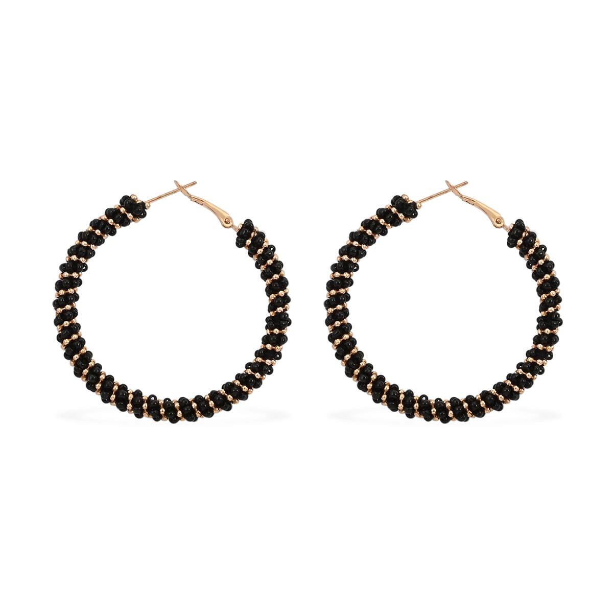 Set of 3 Black, Blue and Red Seed Beaded Hoop Earrings in Rosetone image number 7