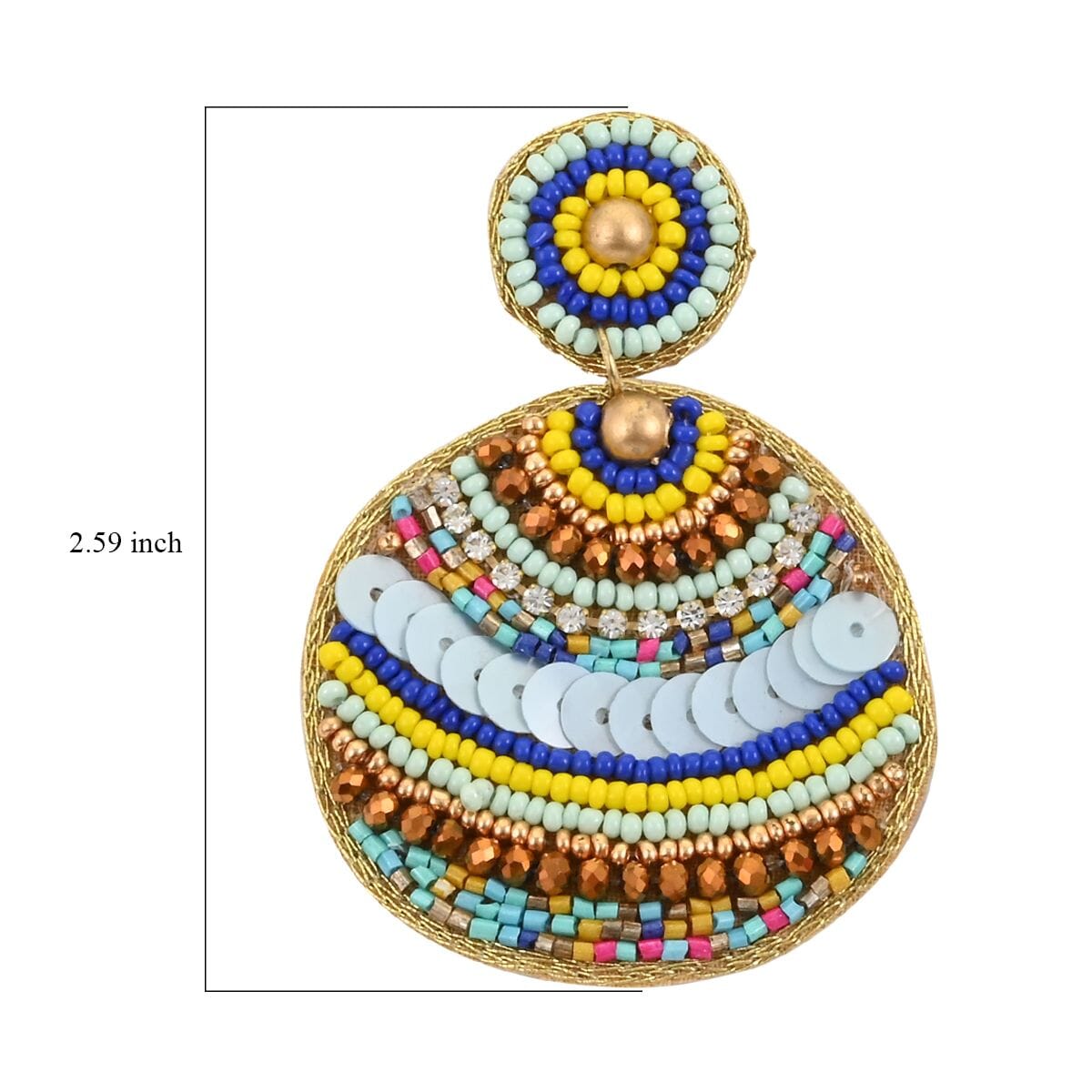Set of 2 Multi Color Seed Beaded Dangle Earrings in Goldtone image number 4