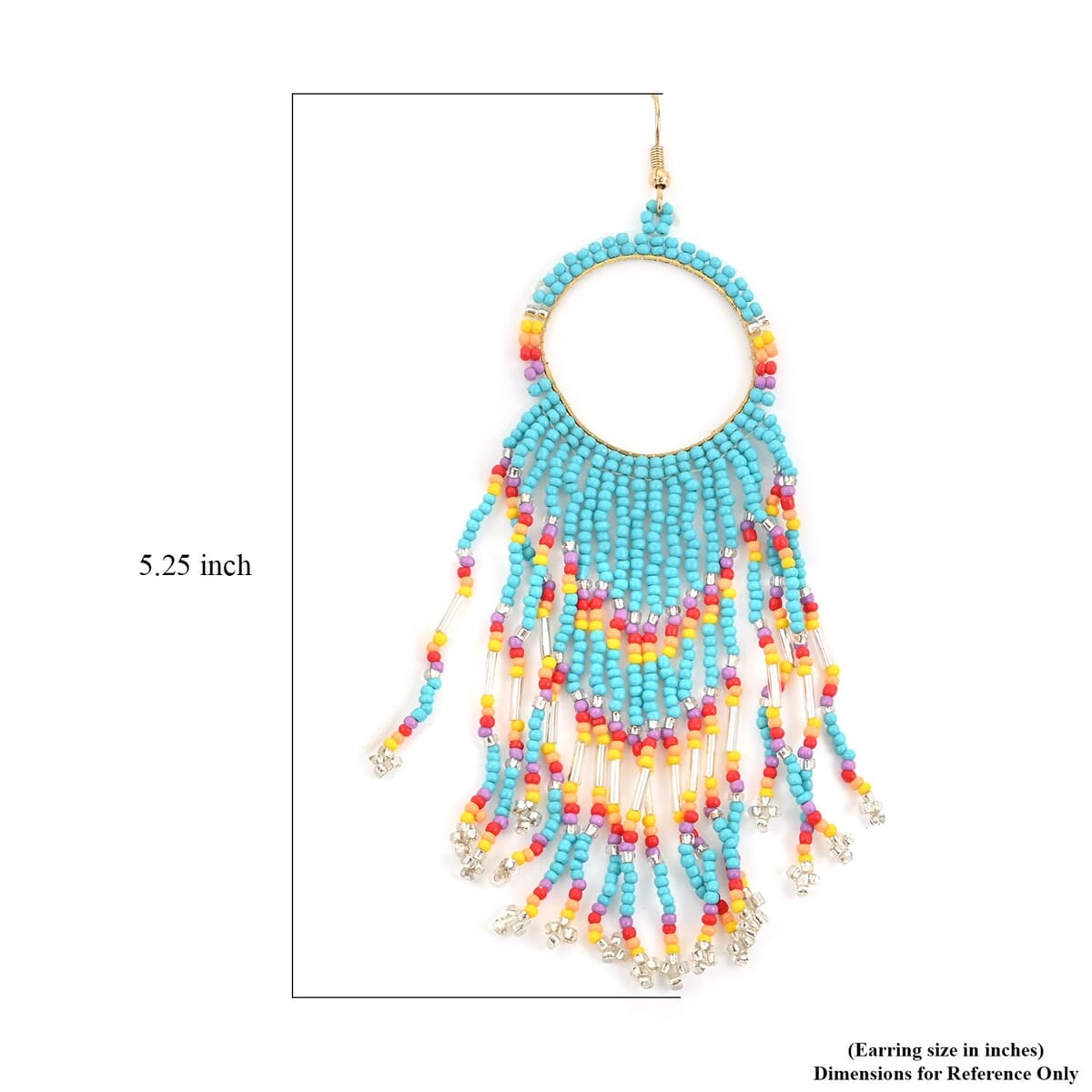 Set of 2 Multi Color Seed Beaded Dangle Earrings in Goldtone image number 7