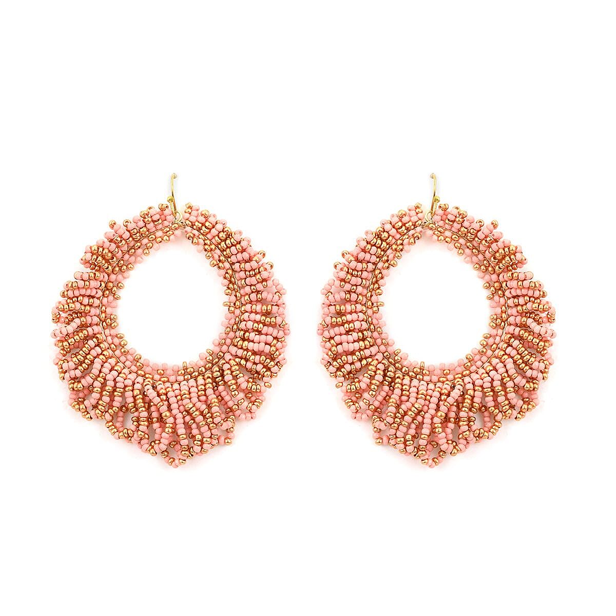 Set of 2 Multi Color Seed Beaded Dangle Earrings in Goldtone image number 2