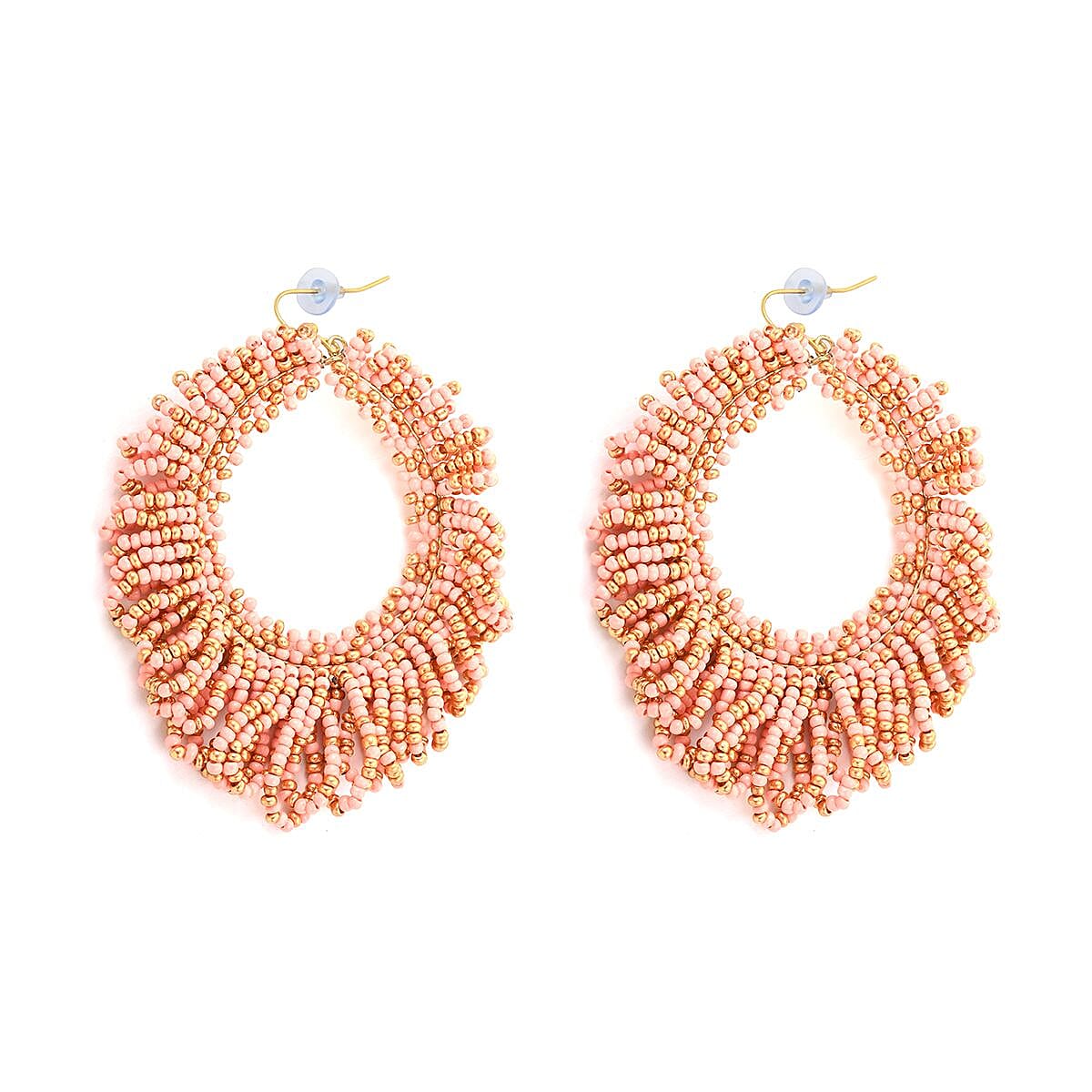 Set of 2 Multi Color Seed Beaded Dangle Earrings in Goldtone image number 3