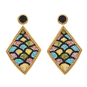 Set of 2 Multi Color Seed Beaded Earrings in Goldtone