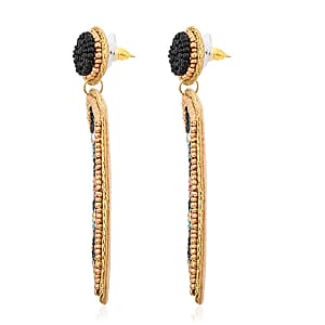 Set of 2 Multi Color Seed Beaded Earrings in Goldtone