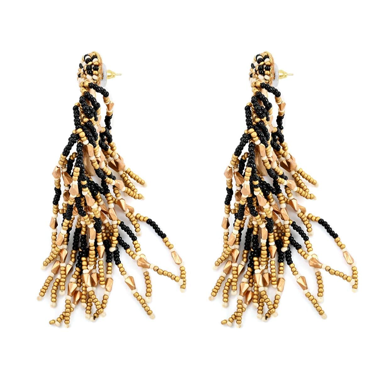 Set of 2 Multi Color Seed Beaded Earrings in Goldtone image number 6