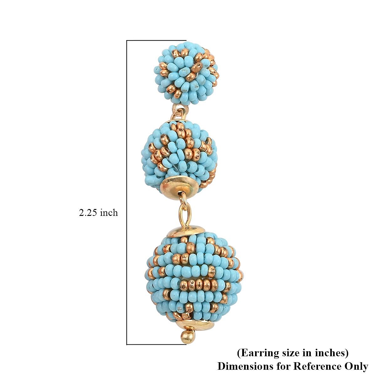 Set of 3 Turquoise, Black and Orange Color Seed Beaded Earrings in Goldtone