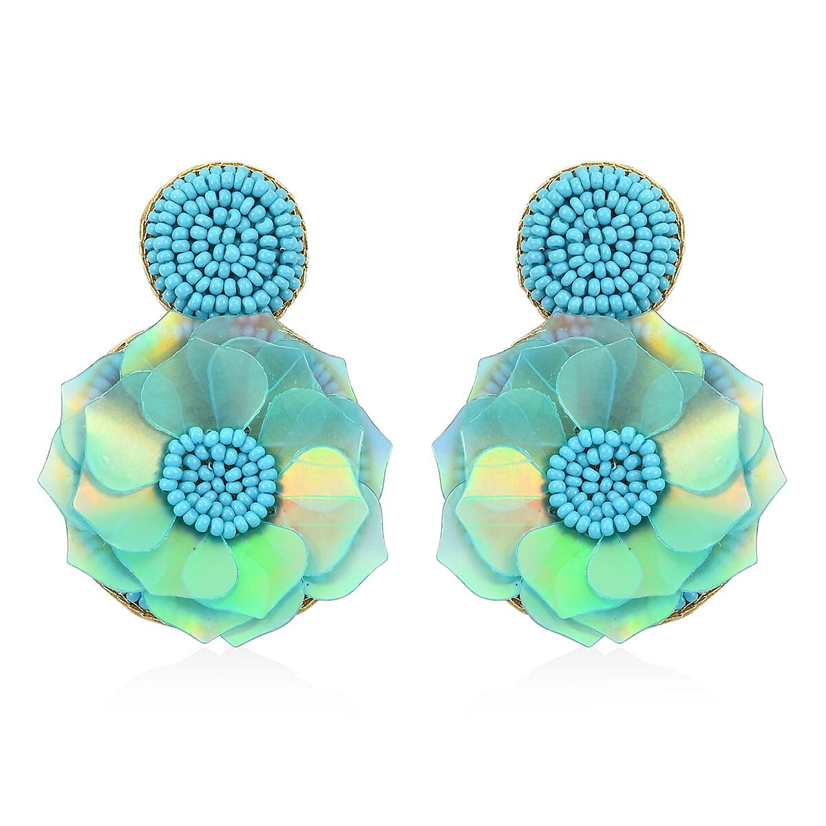 Set of 2 Seed Beaded Floral Earrings in Goldtone