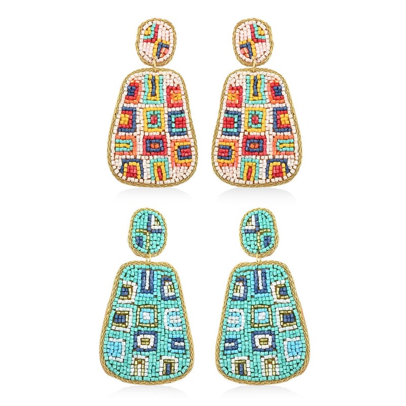 Set of 2 Multi Color Seed Beaded Earrings