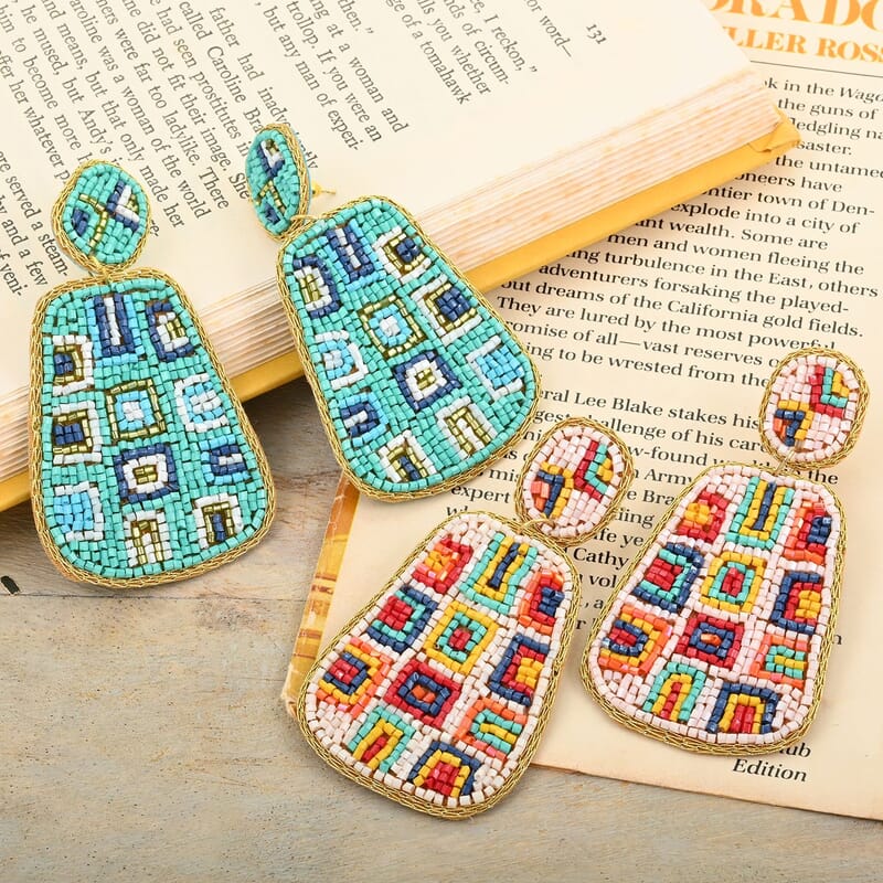 Set of 2 Multi Color Seed Beaded Earrings