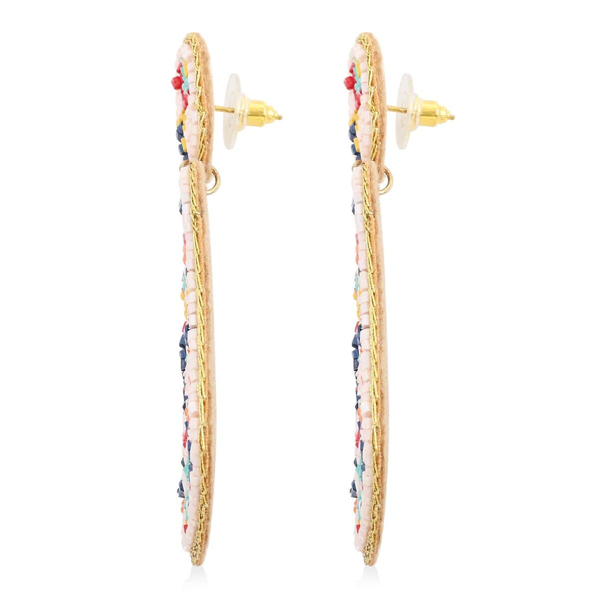 Set of 2 Multi Color Seed Beaded Earrings in Goldtone image number 3