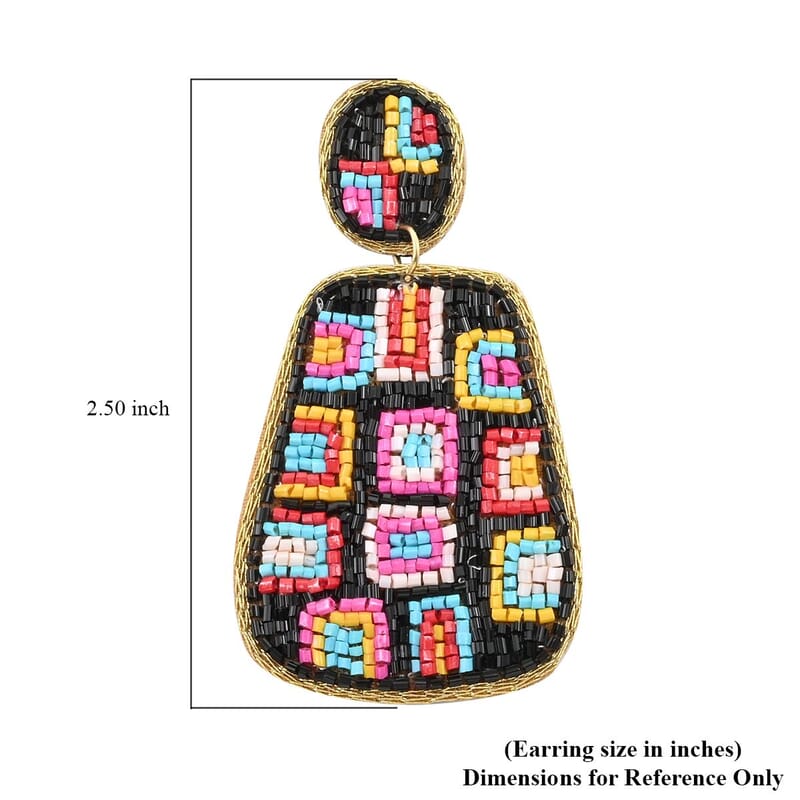 Set of 2 Multi Color Seed Beaded Earrings in Goldtone