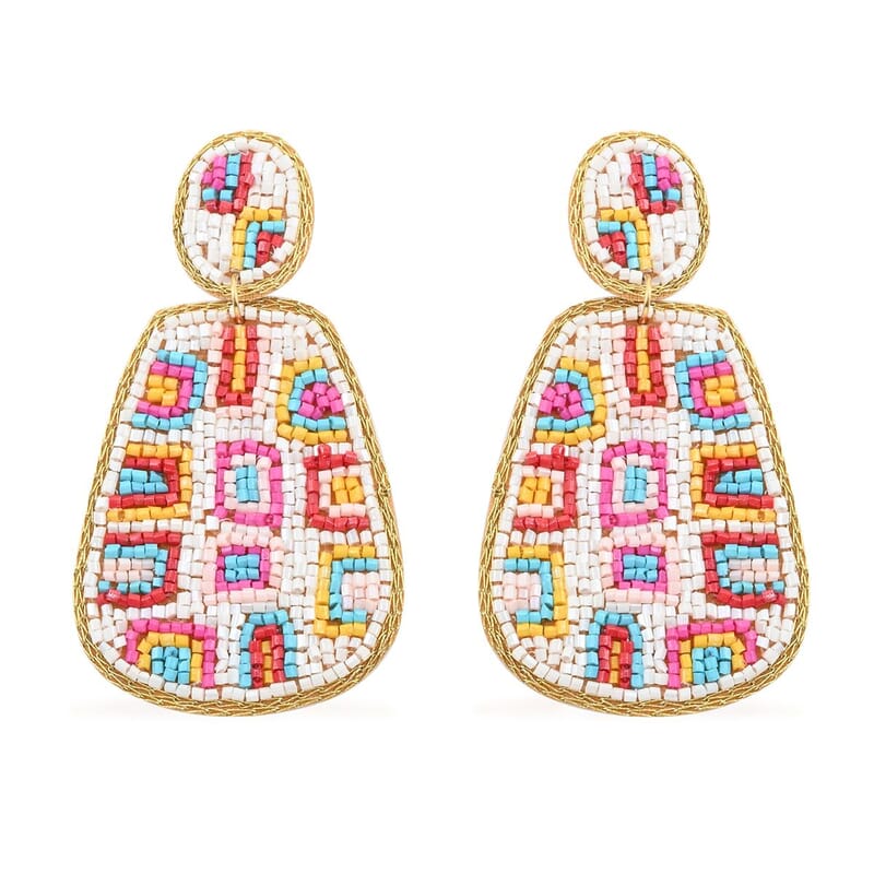 Set of 2 Multi Color Seed Beaded Earrings in Goldtone