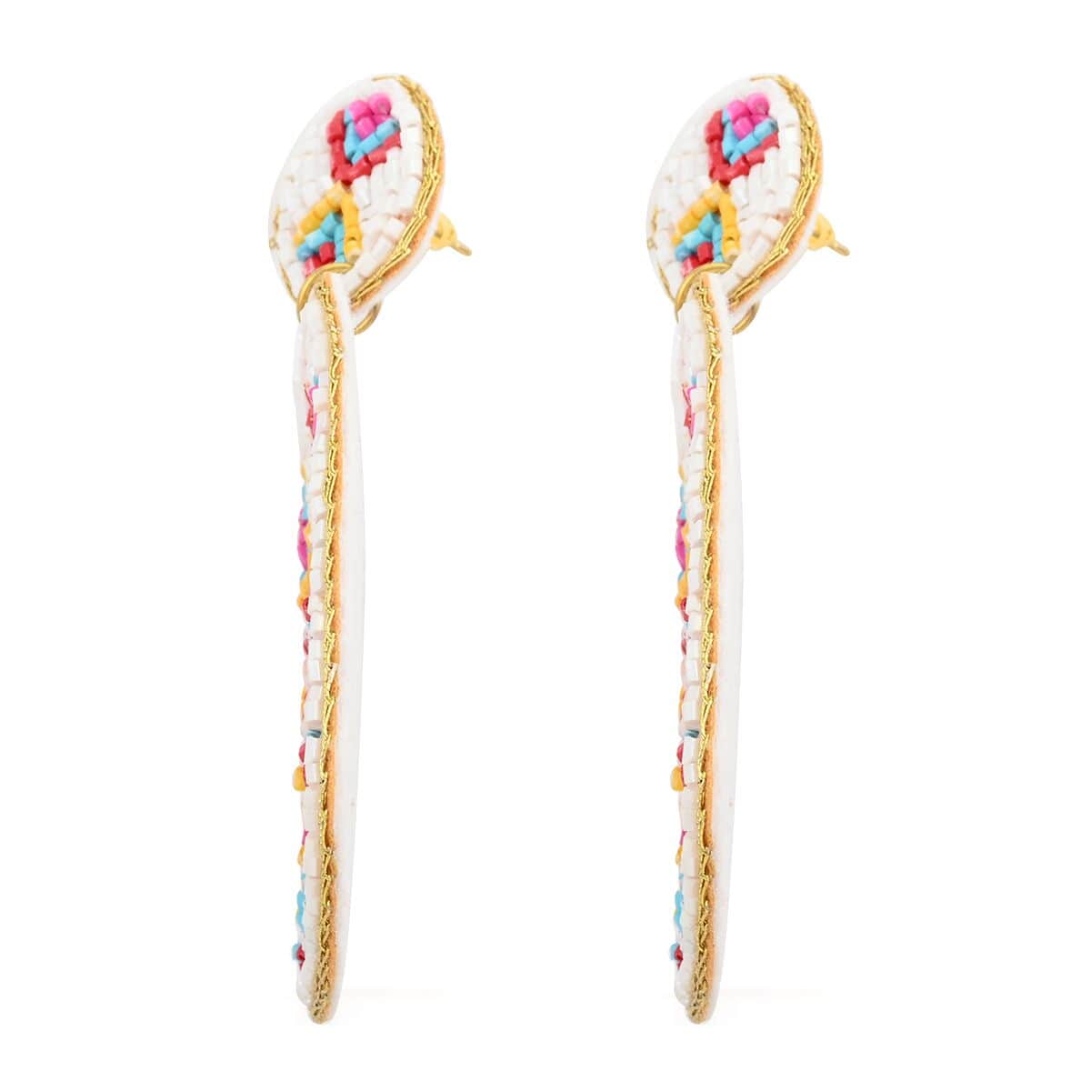 Set of 2 Multi Color Seed Beaded Earrings in Goldtone image number 6