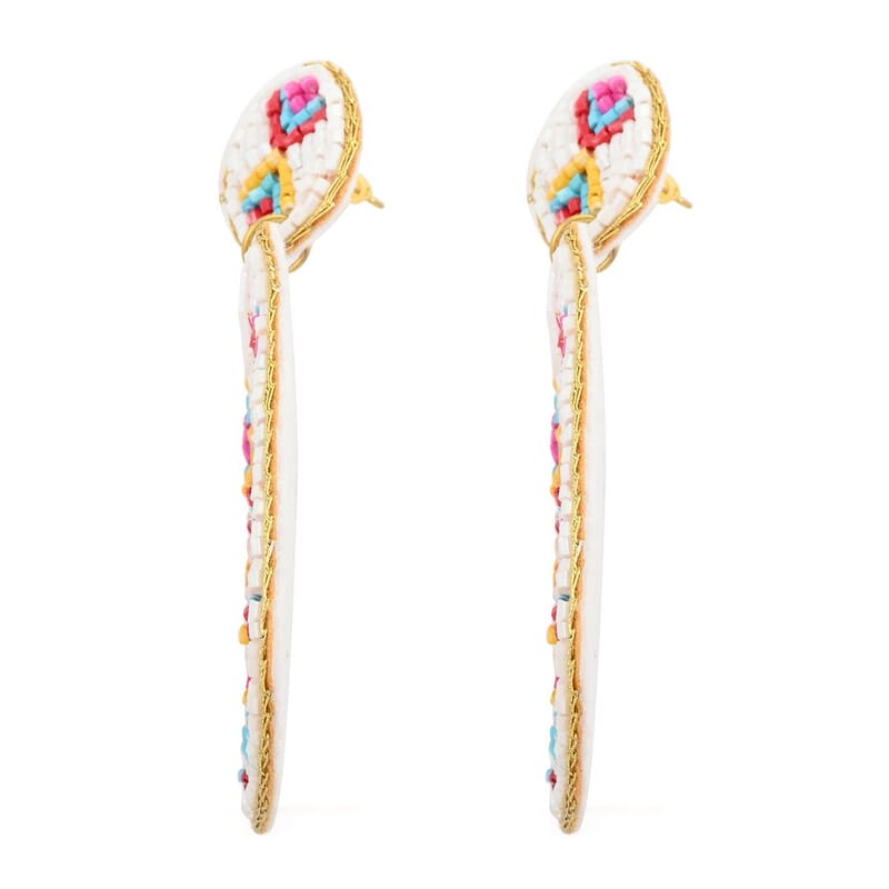 Set of 2 Multi Color Seed Beaded Earrings in Goldtone