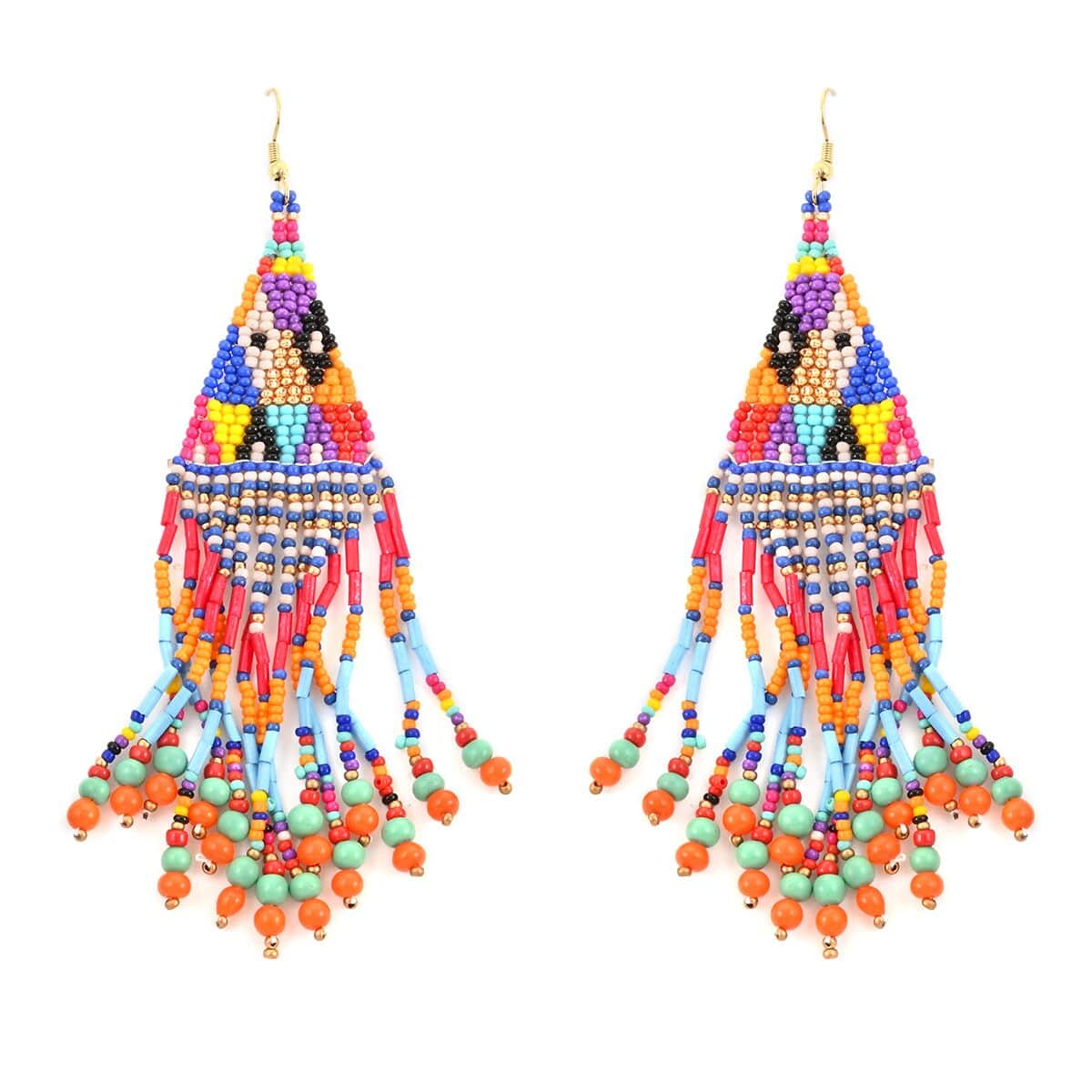 Set of 2 Multi Color Seed Beaded Earrings in Goldtone image number 5
