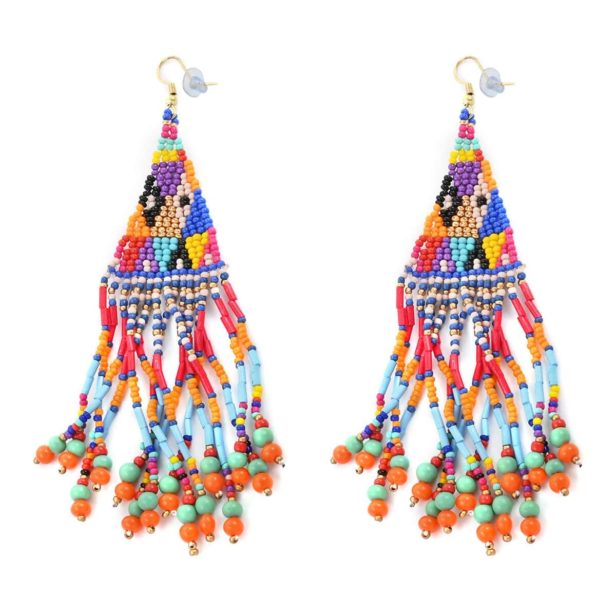 Set of 2 Multi Color Seed Beaded Earrings in Goldtone image number 6