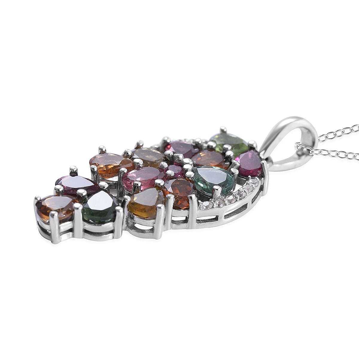 Multi-Tourmaline Pendant Necklace 18 Inches in Platinum Over Sterling Silver 4.15 ctw image number 2
