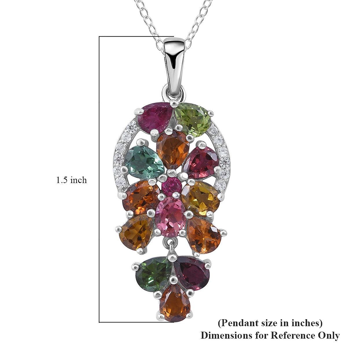 Multi-Tourmaline Pendant Necklace 18 Inches in Platinum Over Sterling Silver 4.15 ctw image number 4