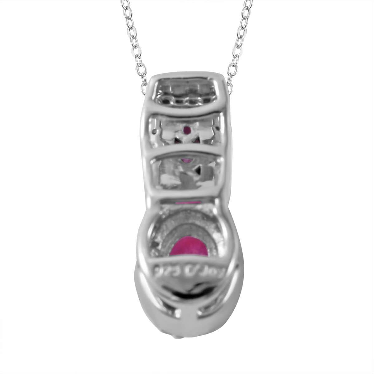 Premium Montepuez Ruby and White Zircon Pendant Necklace 18 Inches in Platinum Over Sterling Silver 1.65 ctw image number 3