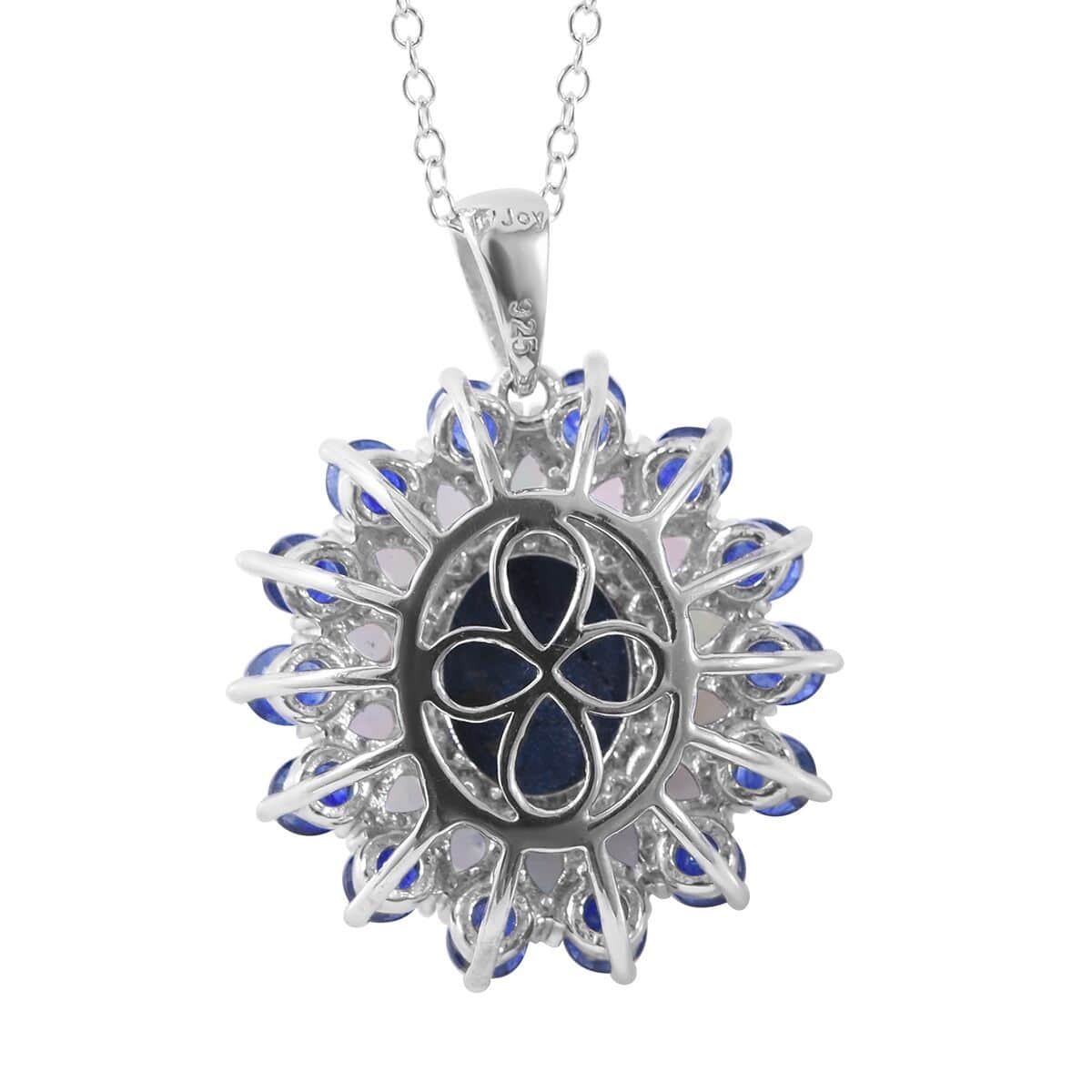 Blue Star Sapphire (DF), Multi Gemstone Floral Pendant Necklace (18 Inches) in Platinum Over Sterling Silver image number 3