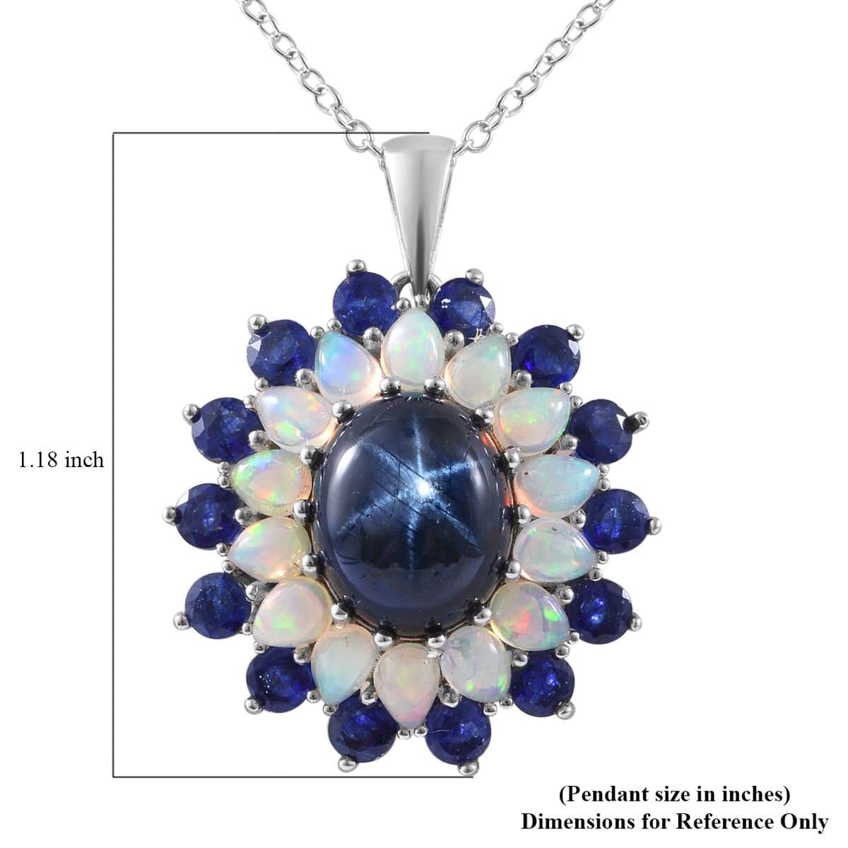 Blue Star Sapphire (DF), Multi Gemstone Floral Pendant Necklace (18 Inches) in Platinum Over Sterling Silver image number 5