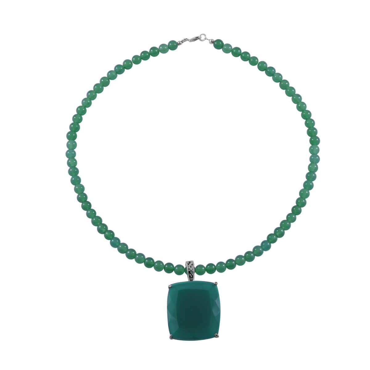 Verde Onyx Pendant with Beaded Necklace 18 Inches in Platinum Over Sterling Silver 8.25 Grams 150.00 ctw image number 0