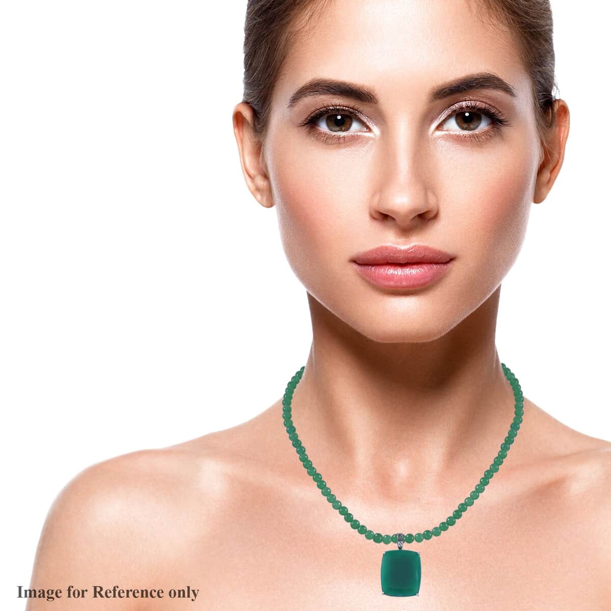 Verde Onyx Pendant with Beaded Necklace 18 Inches in Platinum Over Sterling Silver 8.25 Grams 150.00 ctw image number 1