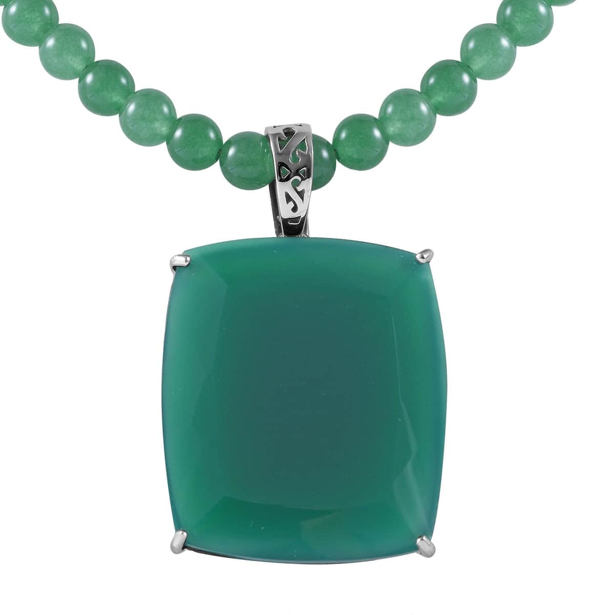 Verde Onyx Pendant with Beaded Necklace 18 Inches in Platinum Over Sterling Silver 8.25 Grams 150.00 ctw image number 2