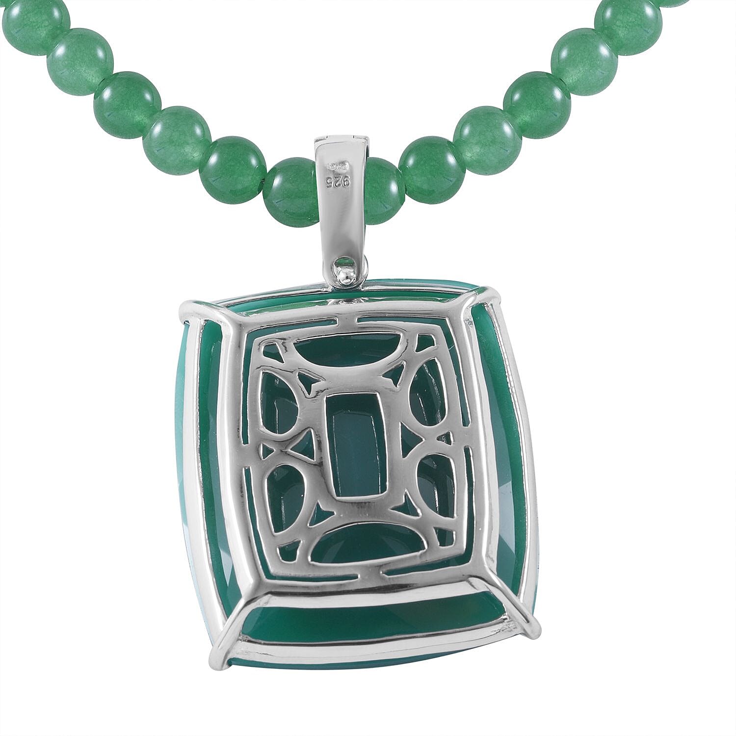 Verde Onyx Pendant with Beaded Necklace 18 Inches in Platinum Over Sterling Silver 150.00 ctw